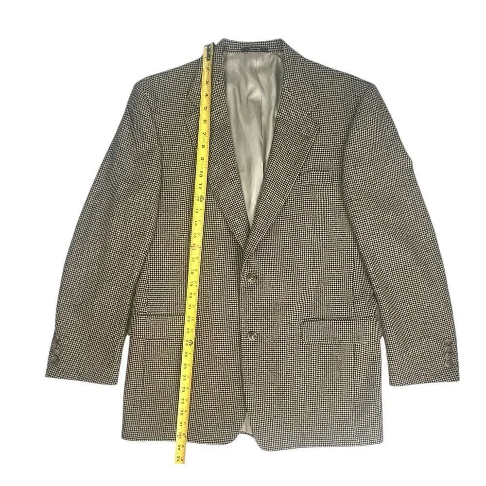 Vintage Hart Schaffner Marx Houndstooth Wool Blend Sport Coat 44R Tan Blazer USA